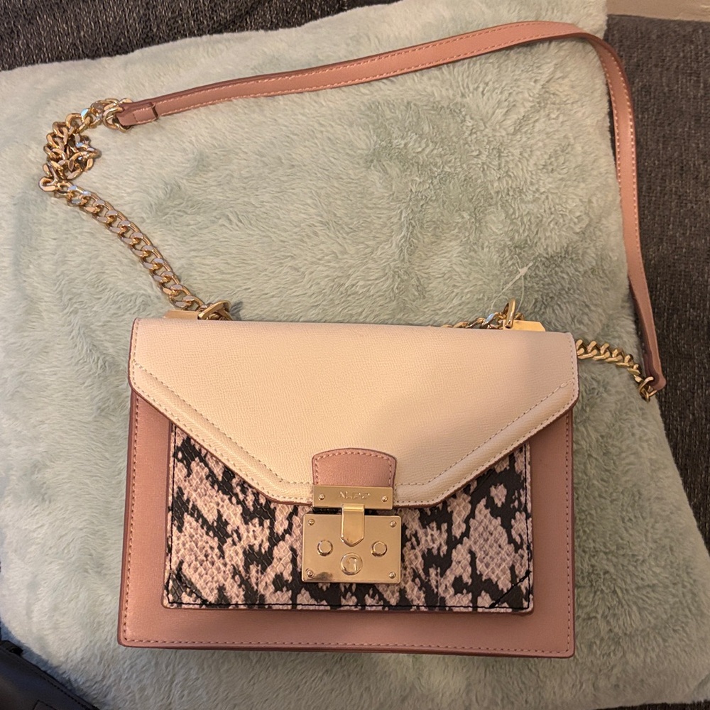 Aldo Pink and Cream Snake Print Crossbody Bag